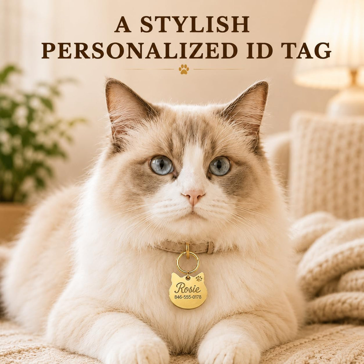 Personalized Cat Tag, Solid Brass Cat ID Tag, Deep Engraved Pet Name Tag
