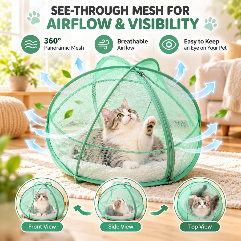 27.6 In Rolling Cat Playpen, Panoramic Cat Hamster Mesh Ball for Outside
