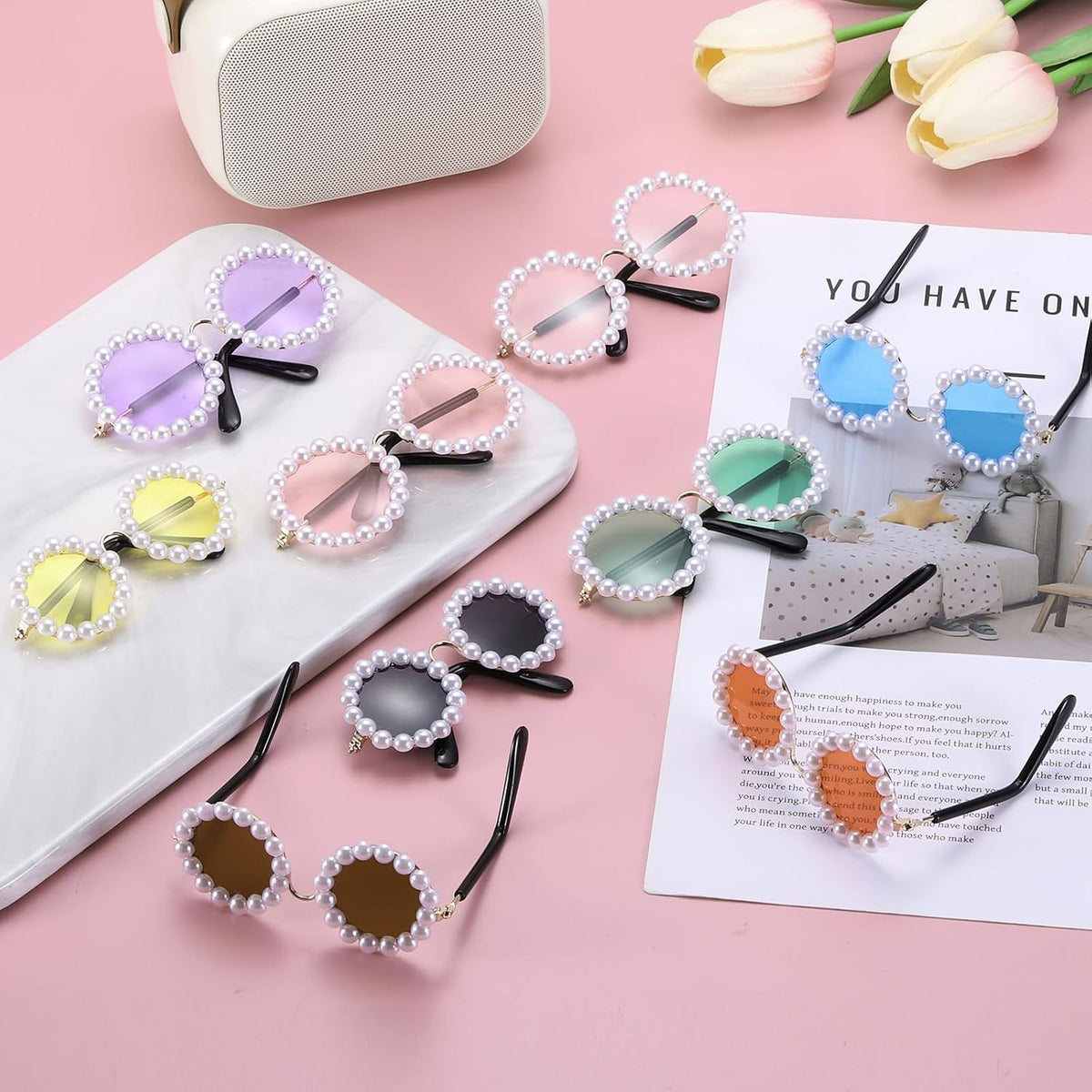 Dog Sunglasses, Cat Cute Round Glasses Purple Lens, Gold