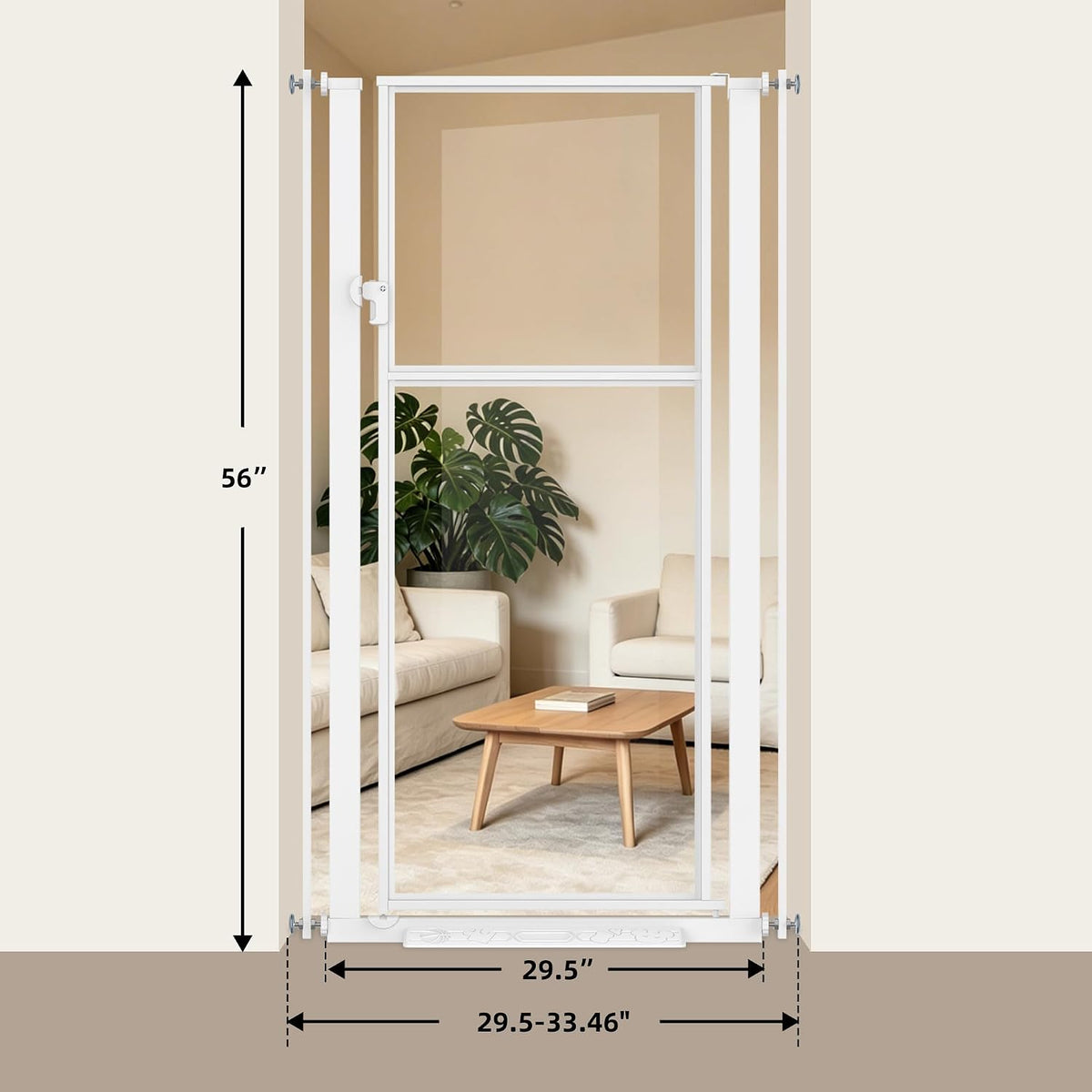 56” Extra Tall Cat Gate for Doorway, 29.5-33.46" Wide Clear Gate