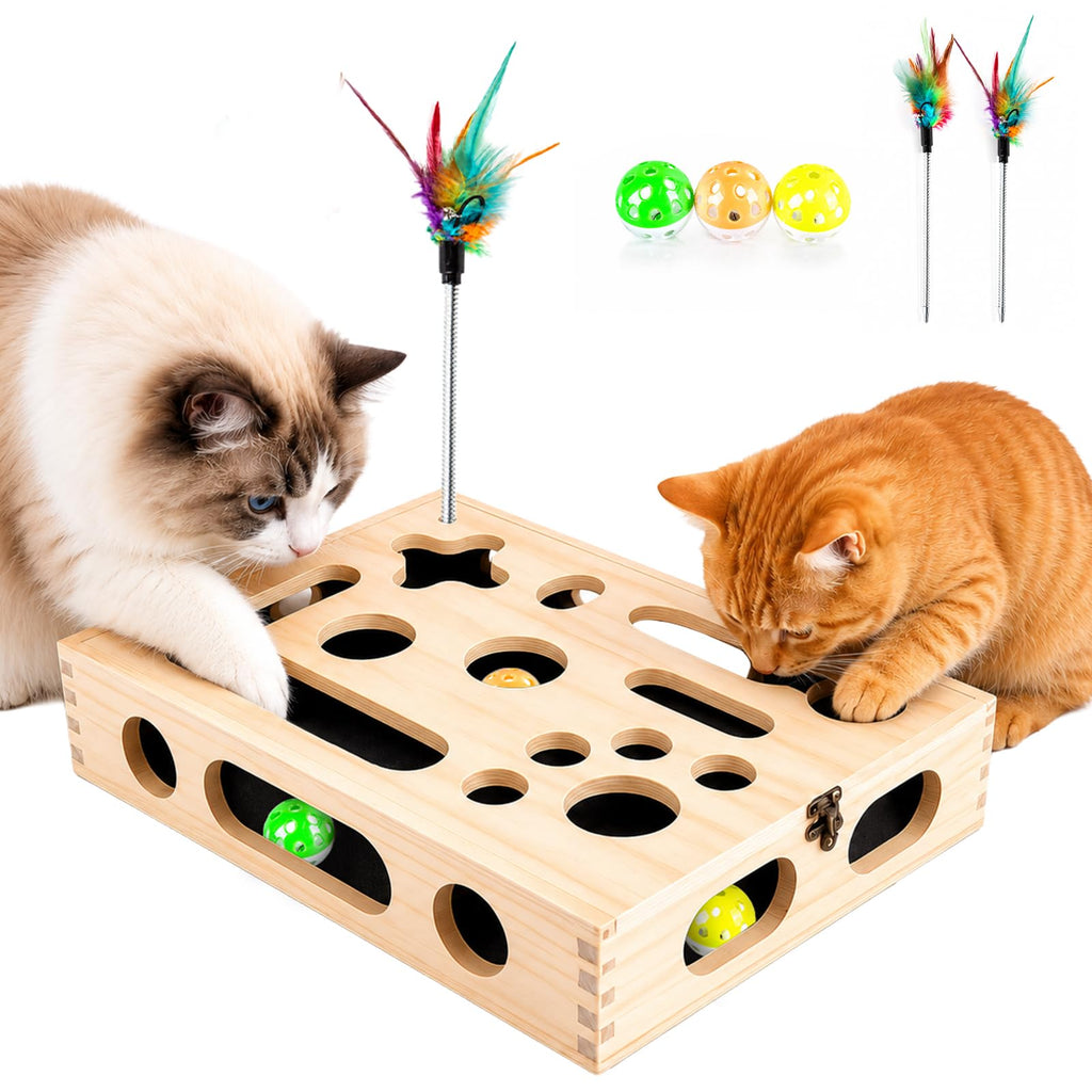 Large Cat Nail File Box, Sturdy Wood Cat Scratch Puzzle Enrichment Box Toy