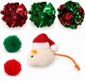 6-Piece Christmas Cat Toys, Crinkle Balls, Yarn Pom Poms & Plush Mouse
