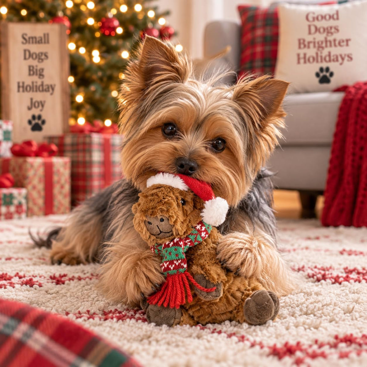 Pet Lou Christmas Capybara Plush Dog Toy, 9 Inches