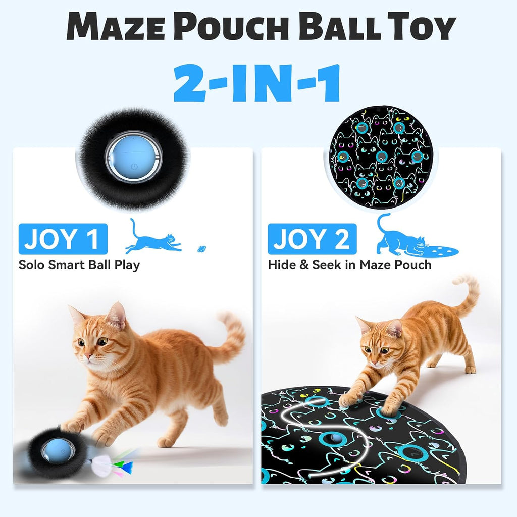 ORSDA Cat Toys, Interactive Fast Rolling Ball in Pouch, Hide and Seek for Indoor Cats, Motion Chirping Activated Moving 