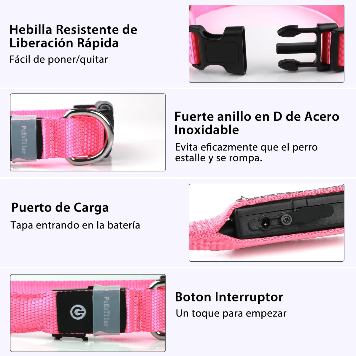 PcEoTllar Light up Dog Collar, Safe for Night Walking, Adjustable, Pink, M