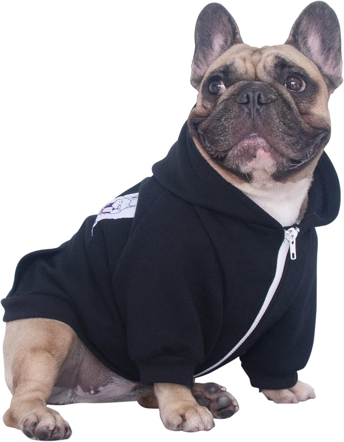 French Bulldog Pug Zipper Pocket Hoodies Clothes Black - Large