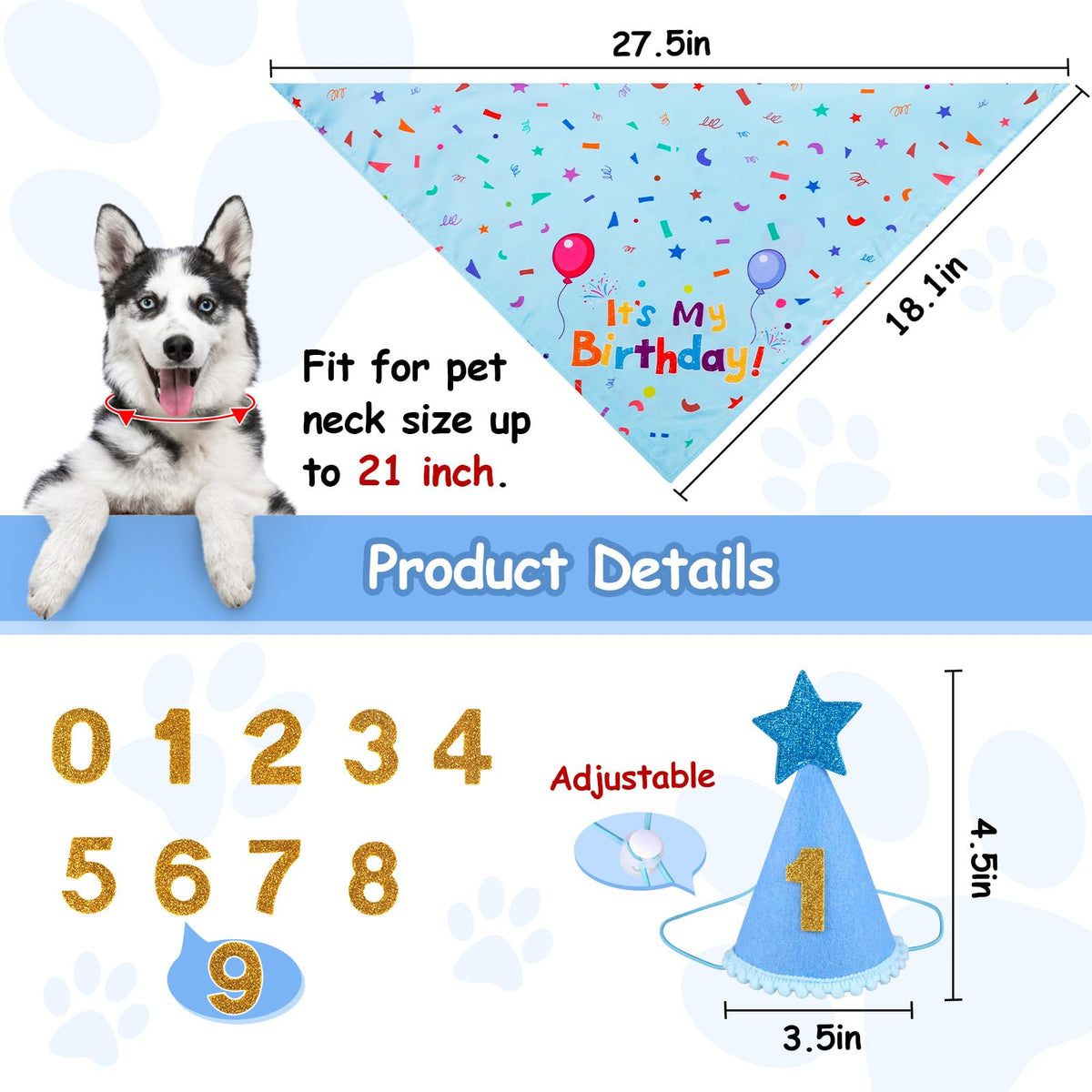 Yicostar Dog Birthday Party Supplies,Dog Birthday Bandana,Dog Birthday Hat