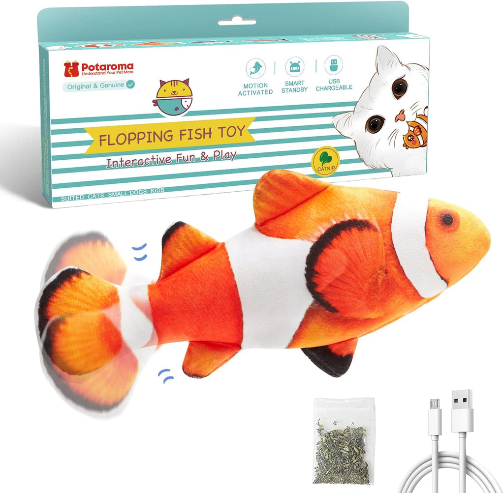 Potaroma Cat Toys Flopping Fish with Catnip, Moving Kitten Kicker, Floppy Wiggle Carp for Small Dogs, Interactive Motion