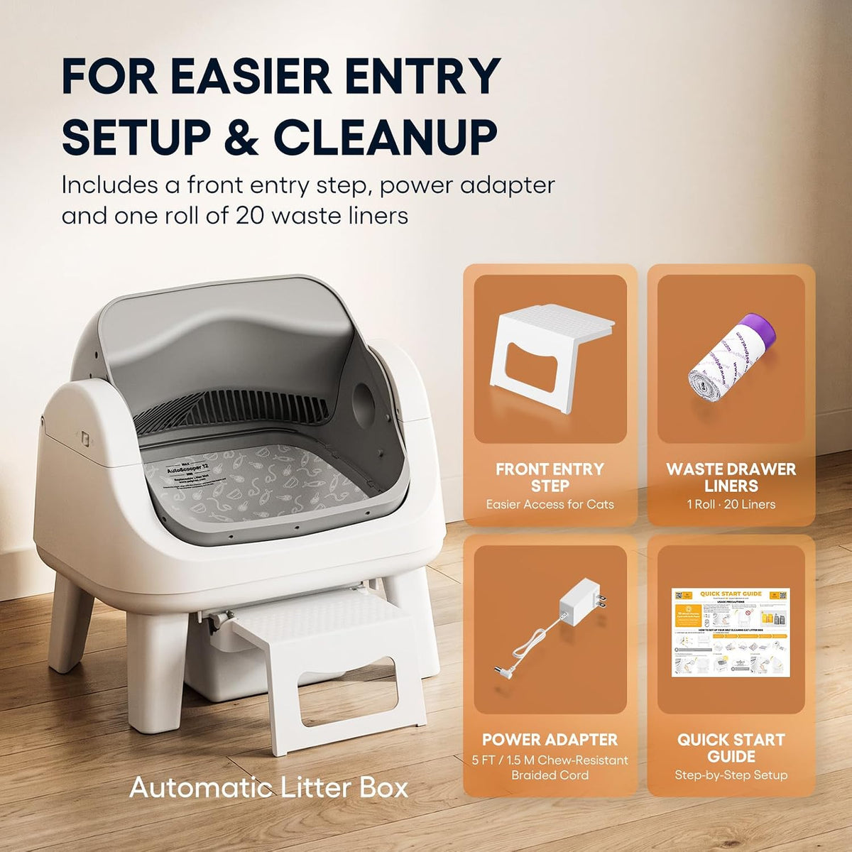 Automatic Litter Box, Self Cleaning Litter Box with Safety Sensors