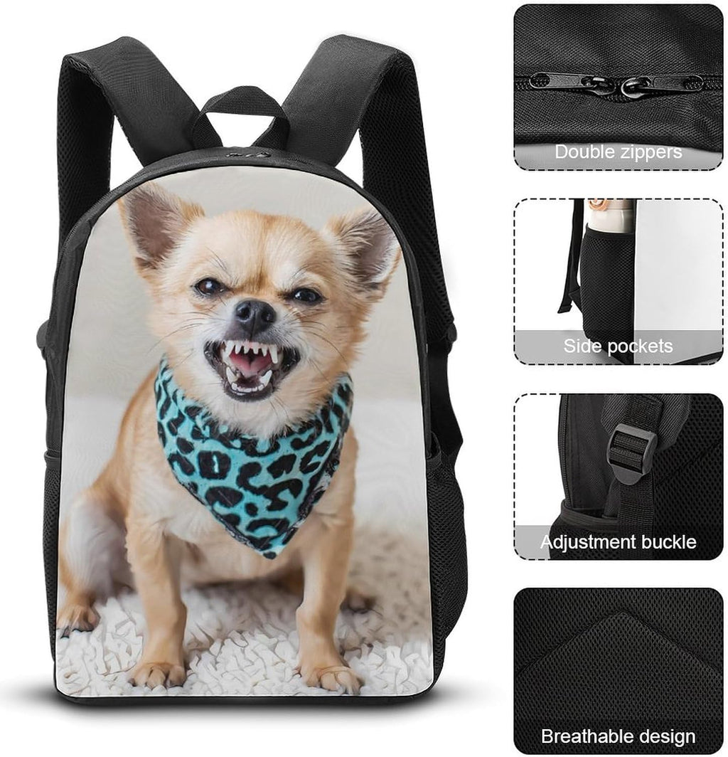 Angry Chihuahua Dog Travel Backpack Lunch Bag Set