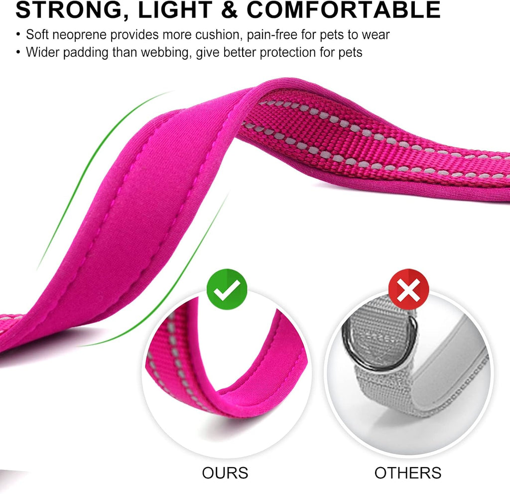Reflective Dog Collar, Neoprene Padded Small Dog Collar, Hot Pink, S