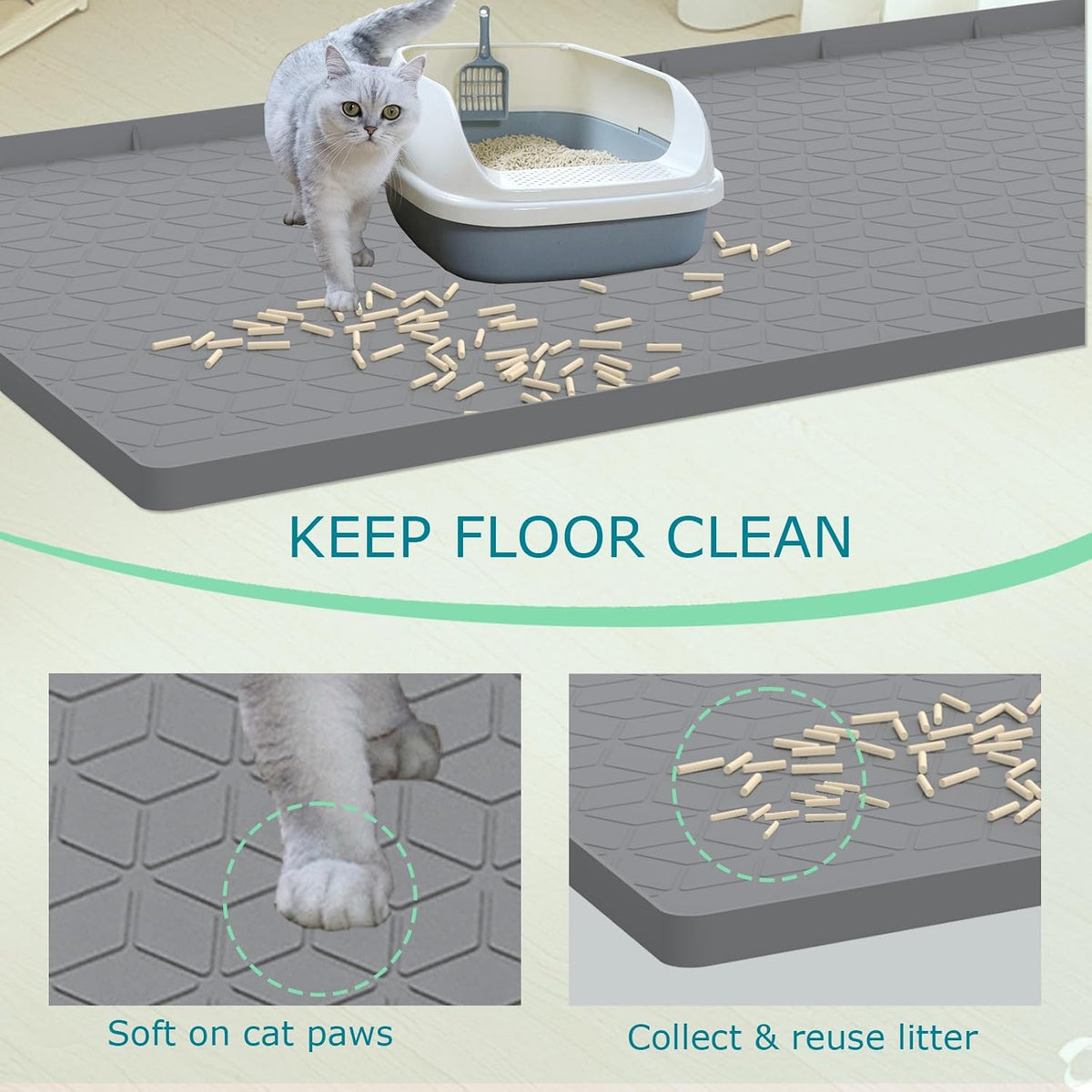 Cat Litter Mat for Litter Box, Silicone Large Cat Litter Trapping Mat - 34x22 in, Waterproof & Non-Slip, Durable & Easy 