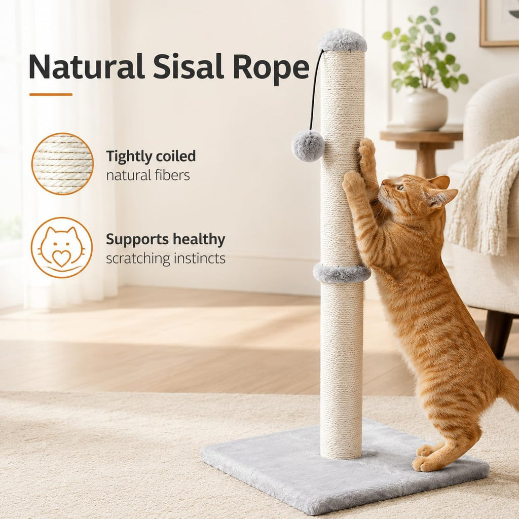 Dimaka 29" Tall Cat Scratching Post with Sisal Rope, Grey
