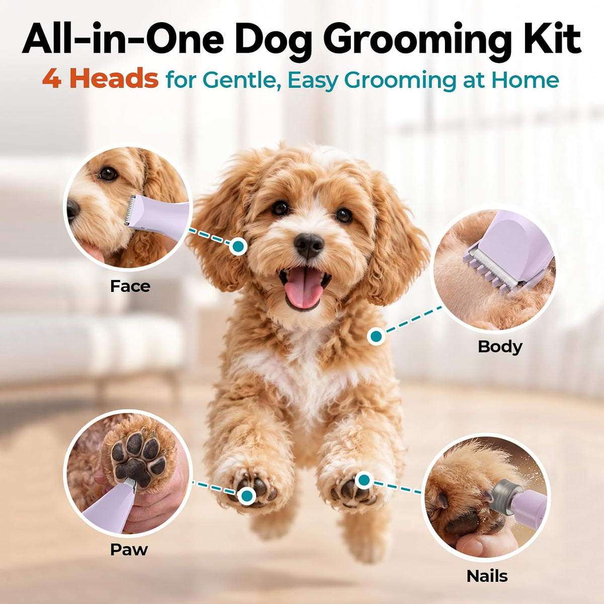 4-in-1 Dog Clippers for Grooming Kit - 45dB Quiet 150-Min Run Non-Slip Grip