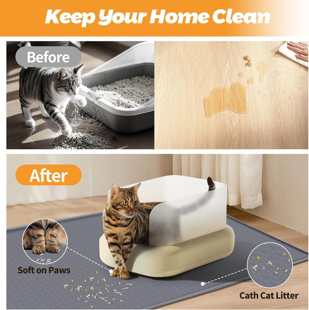 Cat Litter Mat for Litter Box 51"x25.6" Extra Large Silicone Mat,Light Grey