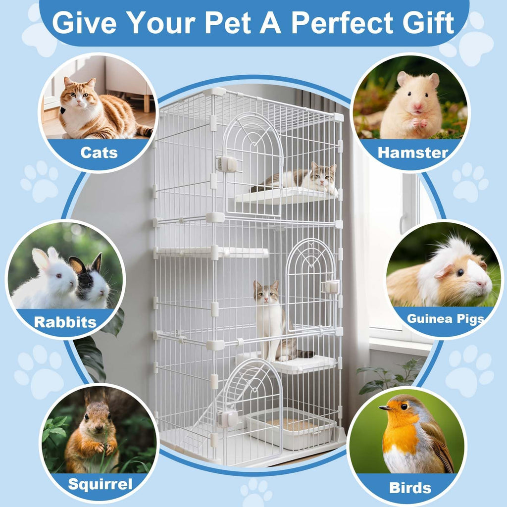 JaxShark Cat Cage for Indoor Cats, DlY Catio & Cat Playpen with Escape-Proof Spacing, Sturdy Metal Cat Crate Kennel for Kittens, Ferrets & Small Animals (White, 3-Tier 52.5")