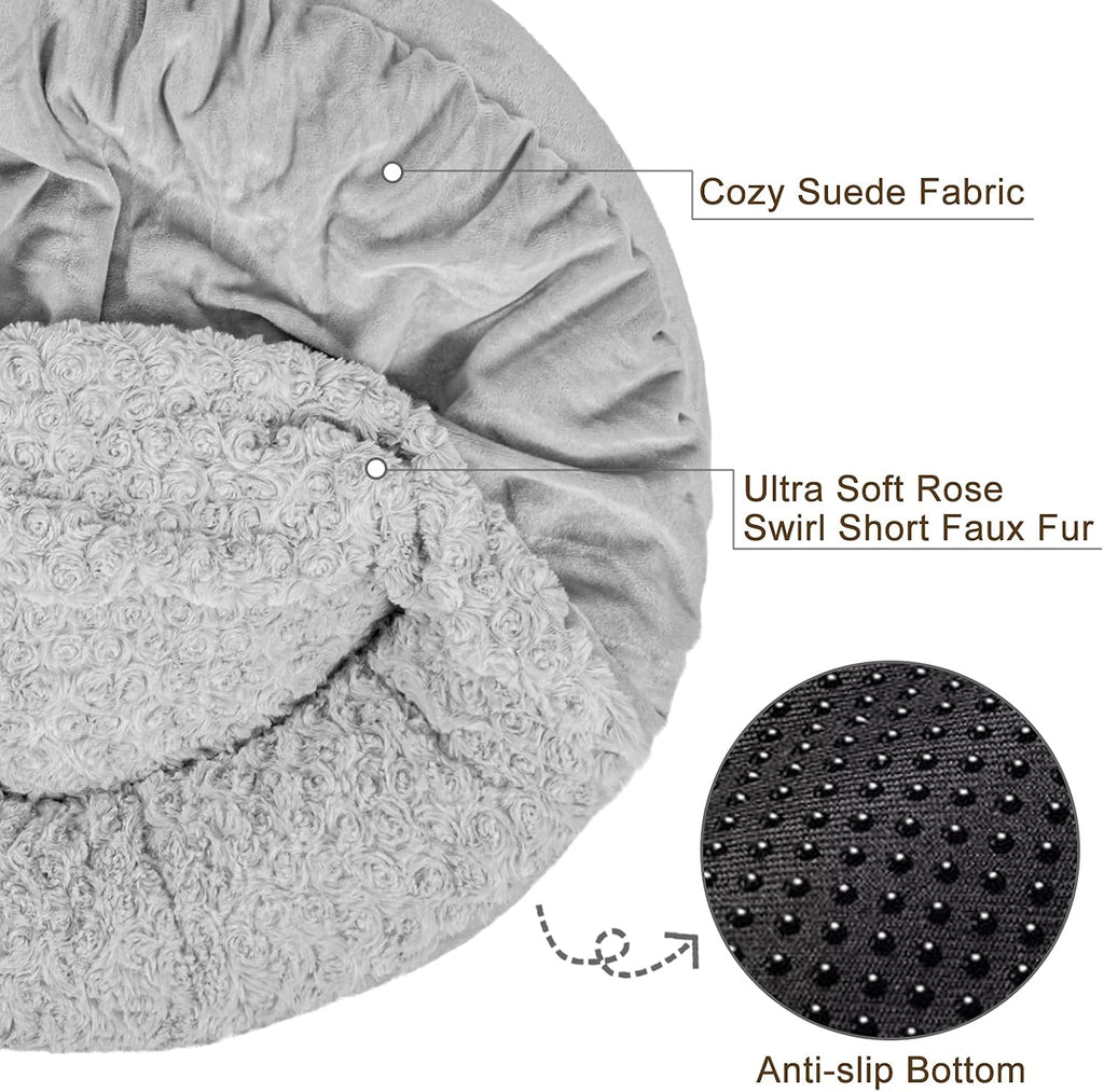 JOEJOY Small Dog Bed Cat Bed with Hooded Blanket, Cozy Cuddler Luxury Puppy Pet Bed, Donut Round Calming Anti-Anxiety Do