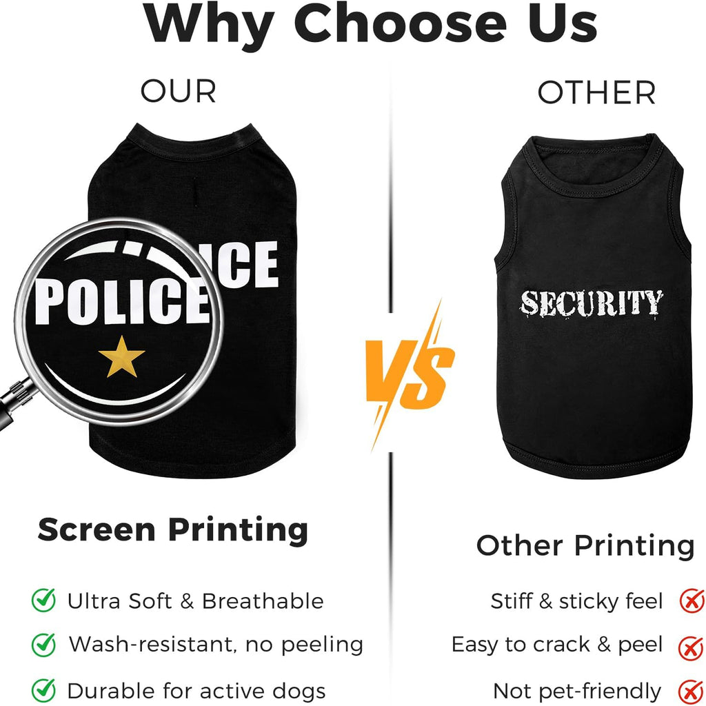 BINGPET Police Dog Shirt, Soft Cotton Puppy T-Shirt, Halloween Cop Costumes
