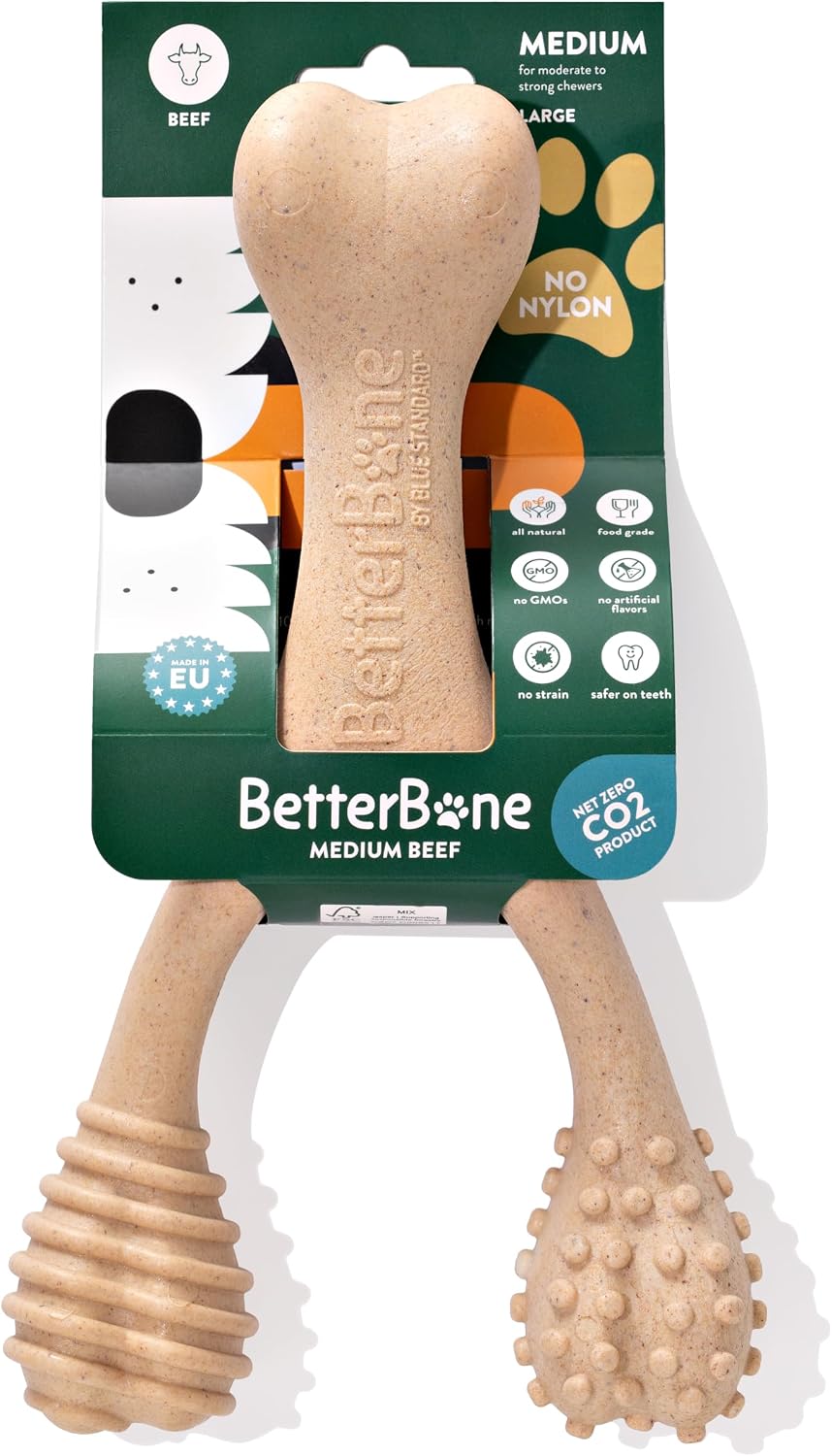 BetterBone - Medium Density - Ideal for Moderate to Strong Chewers - All-Natural, Nylon-Free Dog Chew Toys - Non-Toxic, 