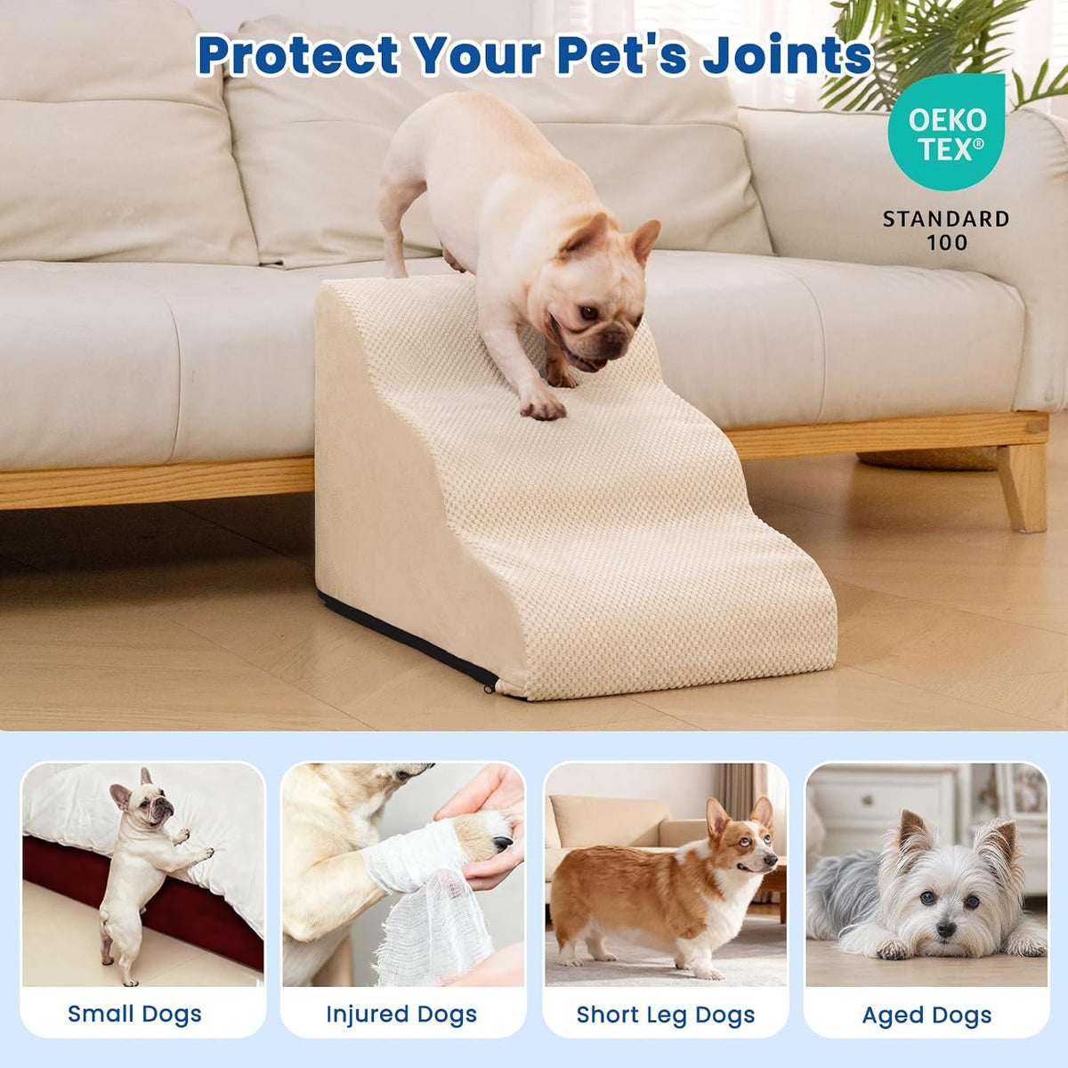 Dog Stairs for Small Dogs & Cats,3 Steps Non-Slip Pet Ramp for Couch,15.7"H