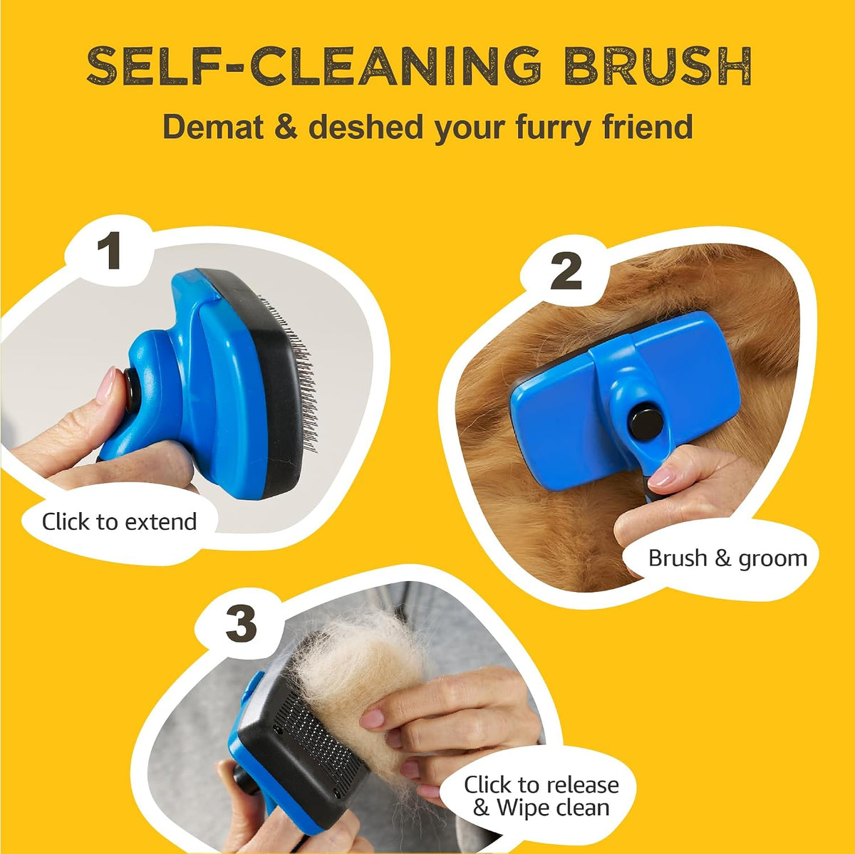 Deshedding Dog Brush for Shedding – Self Clean Cat Brush Deshedding & Grooming Tool for Long Haired and Short Haired Dog