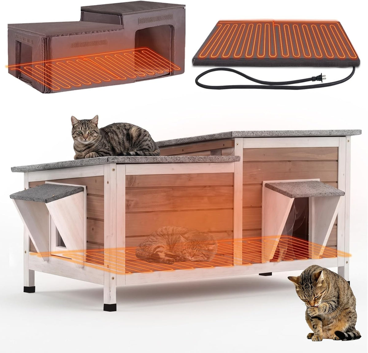 Large Heated Outdoor Cat House Insulated Weatherproof for 2-4 Cat