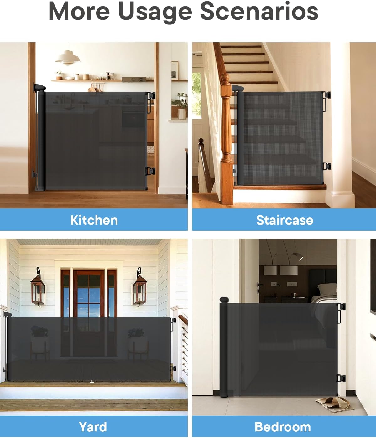 Retractable Baby Gates, 34" Tall Fits Up to 55" Wide, Black