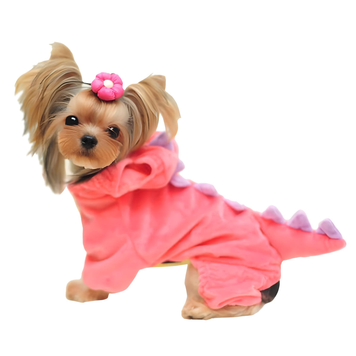 DELIFUR Dinosaur Dog Halloween Costume Pet Dino Hoodie for Small Dogs Cats (M, Pink)