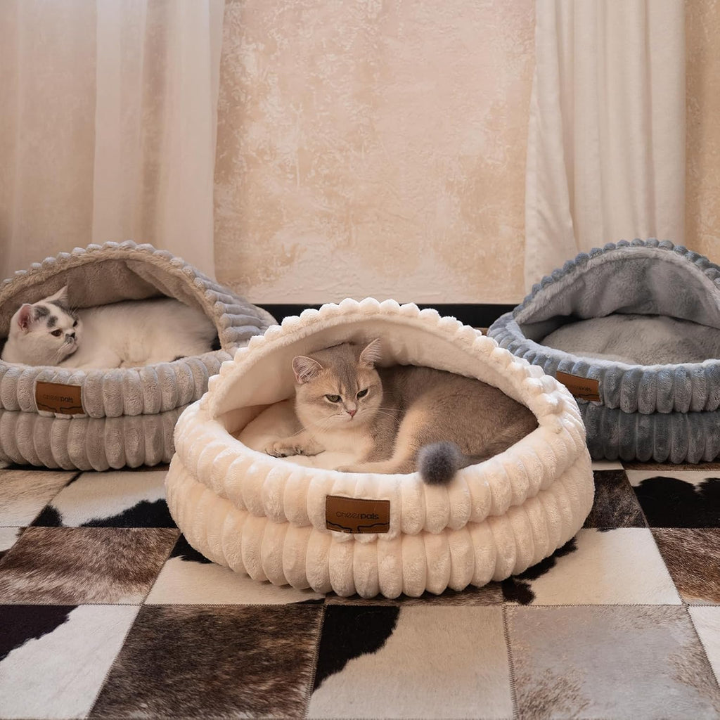 CHEERPALS Cat Cave Bed for Indoor Cats Covered Hooded Pet Bed with Cushion