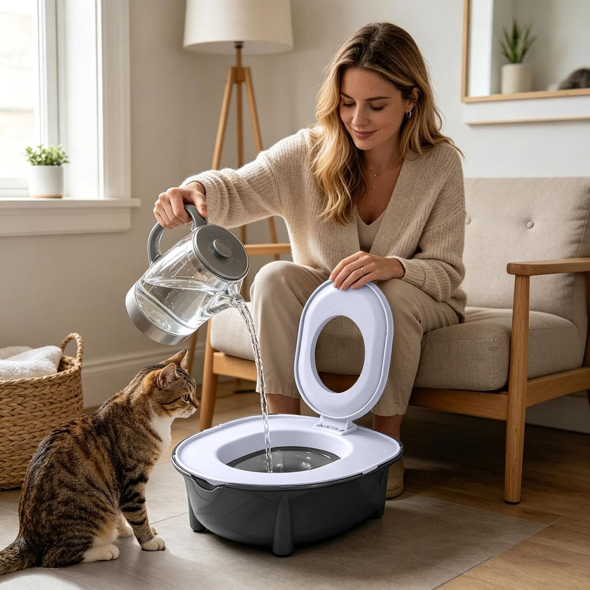 Cat Toilet Training Kit, Portable Litter Box with Flushable Design, Odor Control and Anti-Splash, Large Thickened Pp Mat