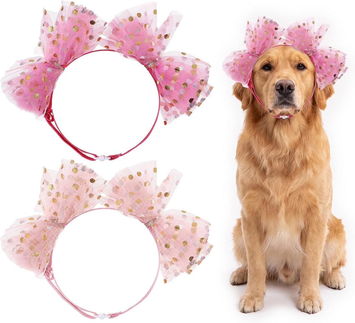 2pcs Dog Bows for Large Dogs with Elastic Adjustable Headbands