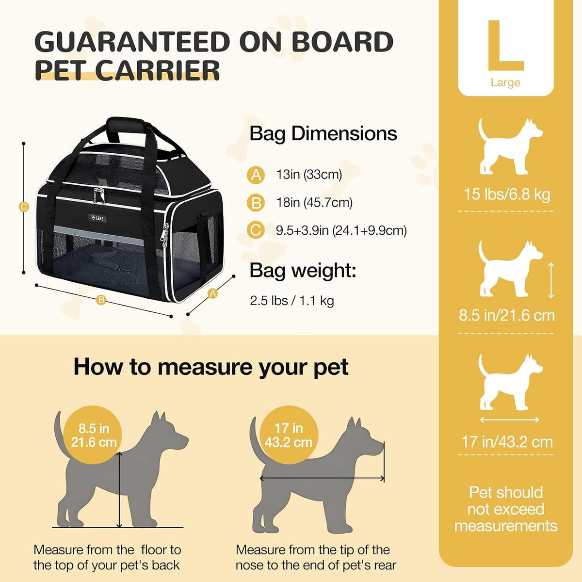 Lekereise Top-Expandable Pet Carrier 18x13x9.5 Inch Southwest Frontier Airline Approved Soft Sided Underseat to 15lbs Tr