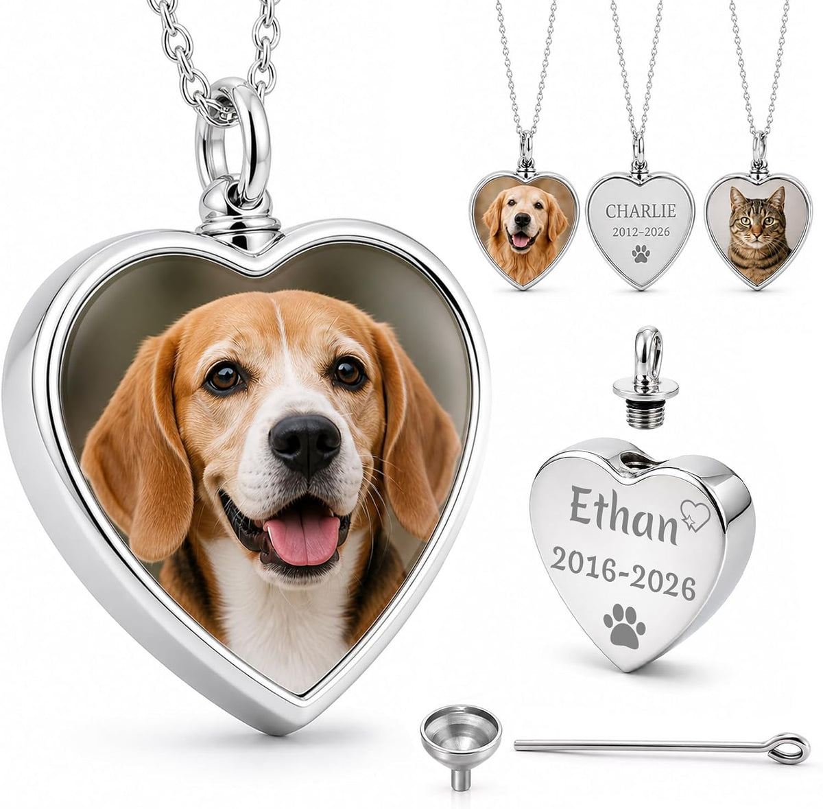 HJX Personalized Pet Ashes Necklace with Photo Text for Pet Lovers