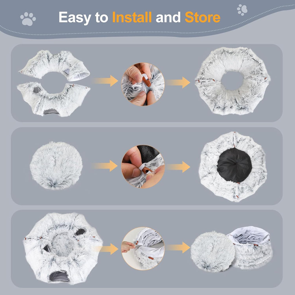 Cat Tunnel Bed for Indoor Cats, L Christmas Tree Skirts Washable Warm Soft Indoor Cat Donut Tunnel, Multifunctional Cat 