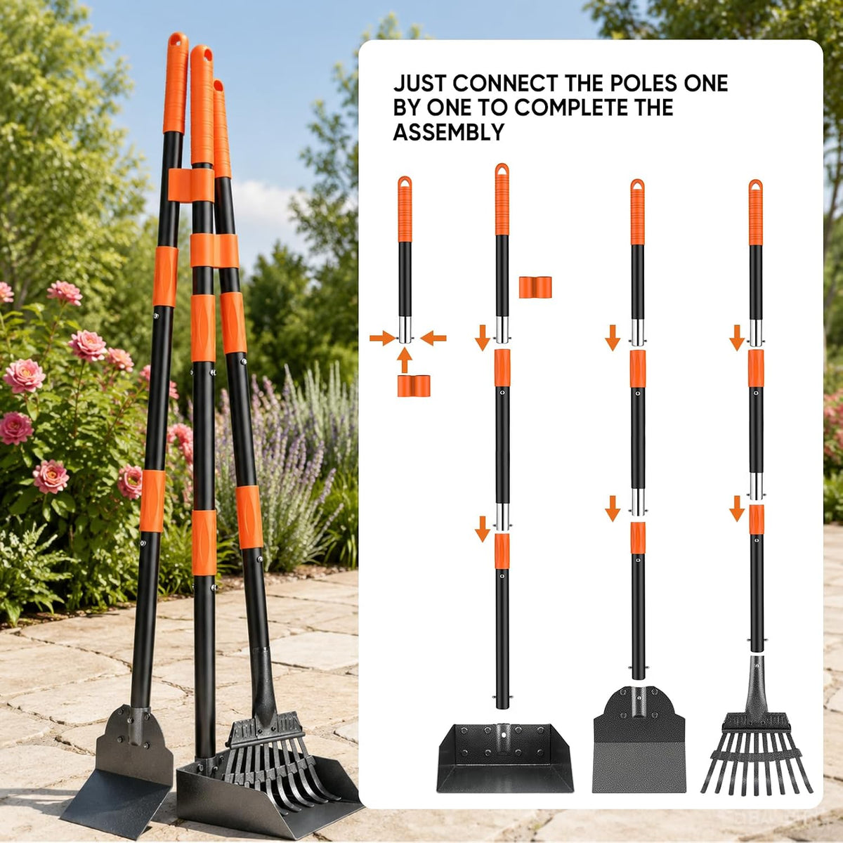 Pooper Scooper for Dogs, Stainless Steel Long Handle Rake Tray Spade Set