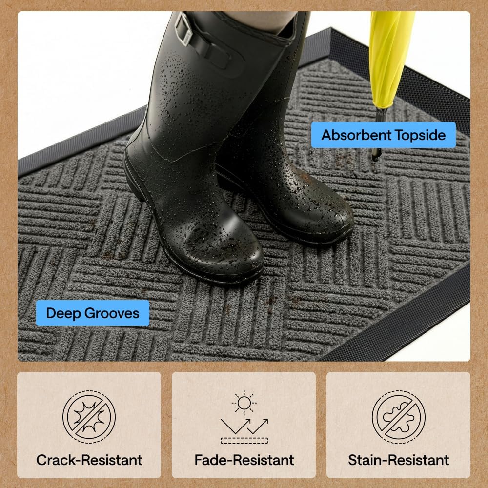 GORILLA GRIP WeatherMAX® Door Mat, 17x29, Gray and Felt Cat Litter Mat, 24x17, Gray Bundle