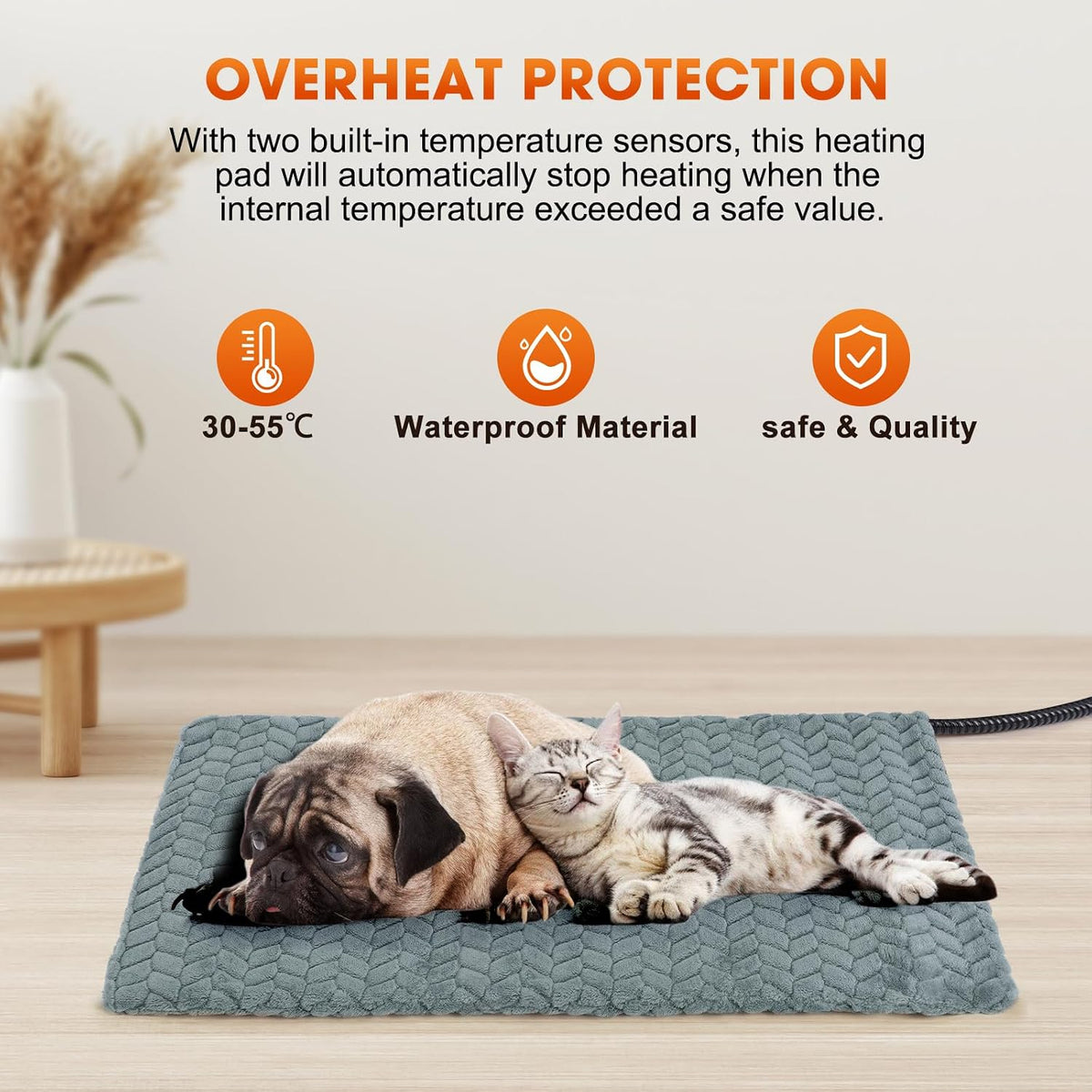 Heated Cat Bed, Waterproof Cat Heating Pad with Timer Temperature Adjustable, Indoor Heated Electric Pet Bed for Cats Do