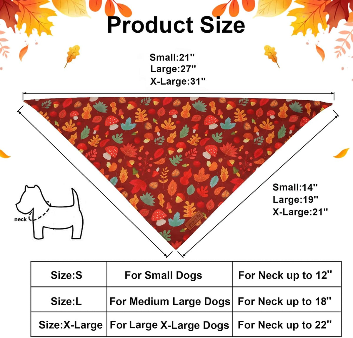 PTDECOR Fall Dog Bandanas, Pumpkin Leaf Print Thanksgiving Scarf, X-Large