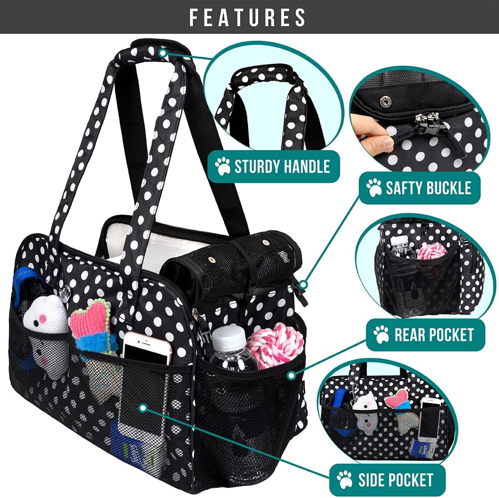 PetAmi Small Dog Purse Carrier, Airline Approved Soft Sided Tote, Polka Dot