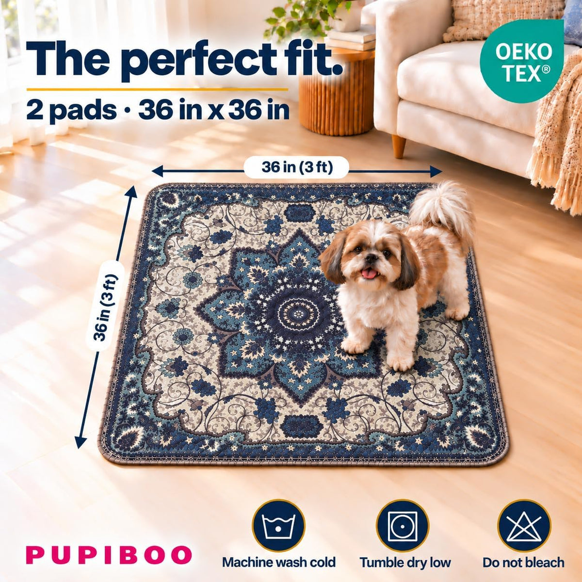 PUPIBOO Washable Pee Pads for Dogs and Cats - Super Absorbent Reusable Puppy Training Pads - 100% Waterproof, Leak-Proof