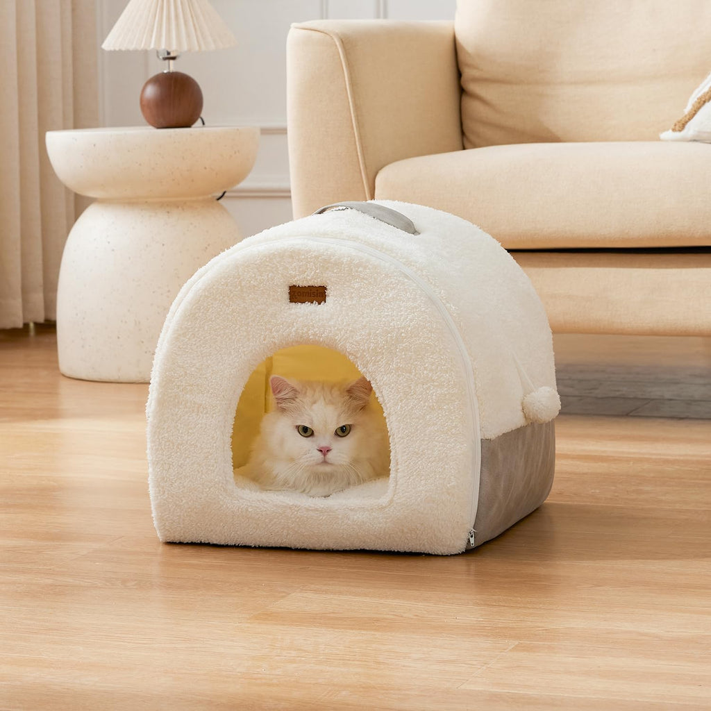 2in1 Cat Bed Cave for Indoor Cats Enclosed Bed with Washable Pillow