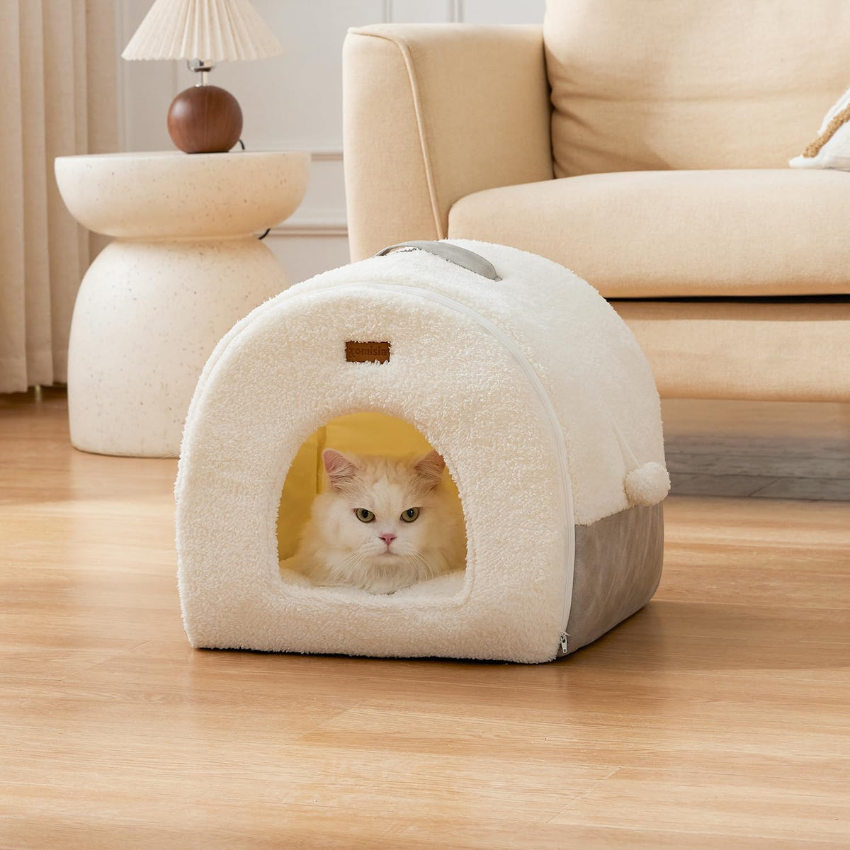 2in1 Cat Bed Cave for Indoor Cats Enclosed Bed with Washable Pillow