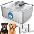 SIBAYS Large Dog Water Fountain, 4Gal/15L Large Capacity Stainless Steel Dog Water Bowl Dispenser for Large Dogs & Multi-Pet, Ultra Quiet Automatic Pet Water Fountain with Water Window& LED Light FS76