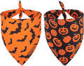 Halloween Dog Bandanas, Reversible Bat Pumpkin Dog Scarf, X-Large