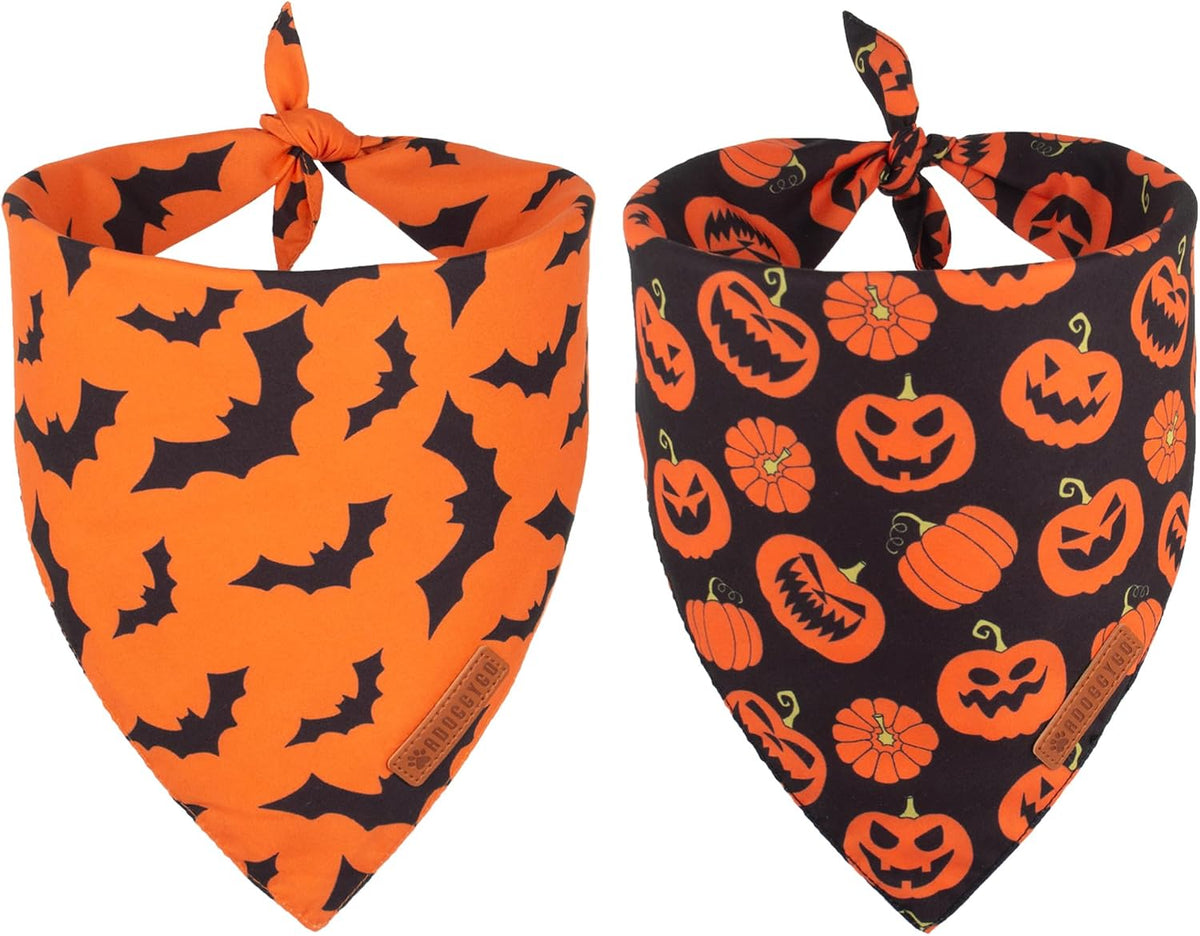Halloween Dog Bandanas, Reversible Bat Pumpkin Dog Scarf, X-Large