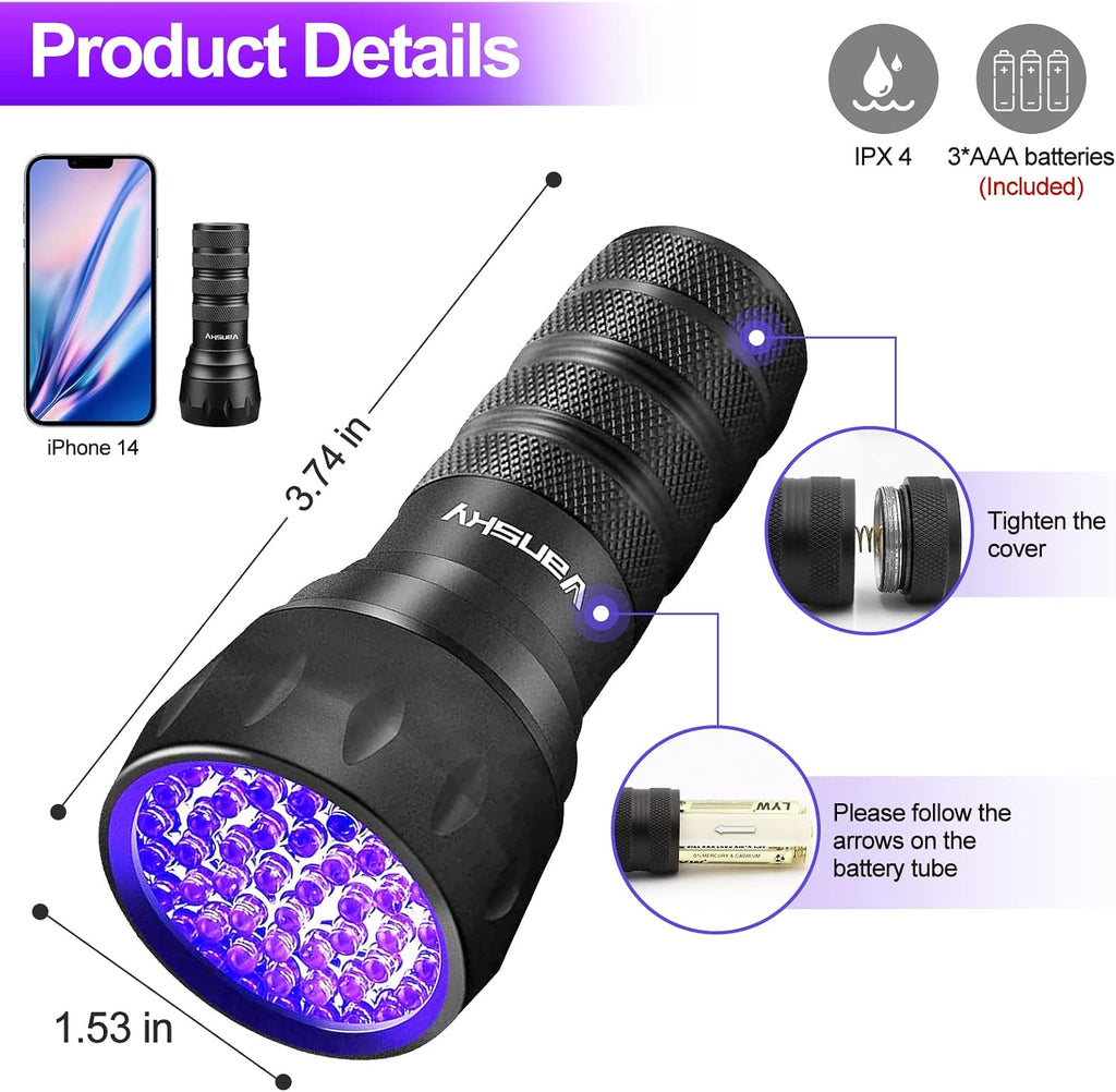 Black Light UV Light Flashlight, 21 LED 395nm Ultraviolet Blacklight Flashlight Mini Pet Urine Detector for Dog/Cat, Dry