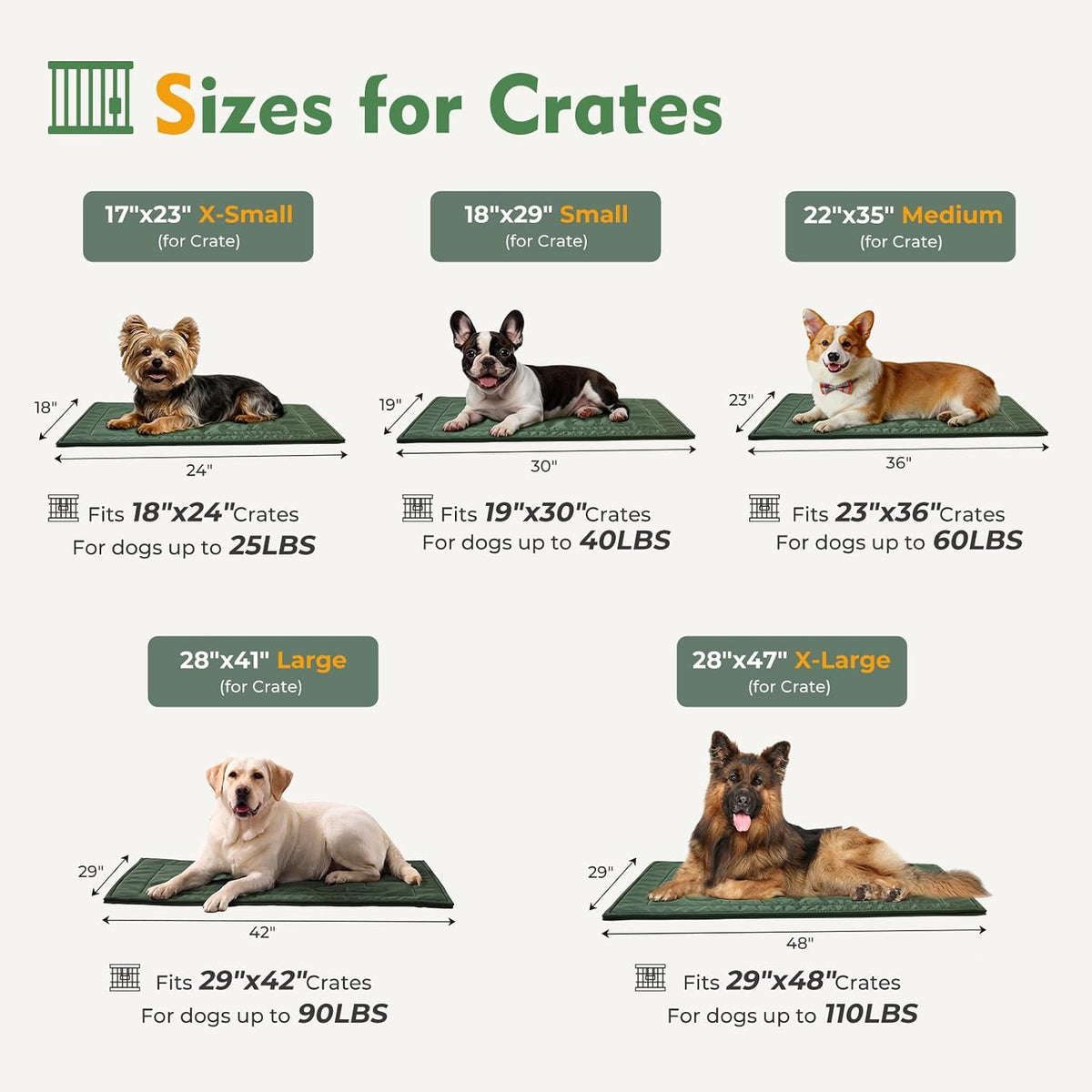 Chew Proof Indestructible Dog Crate Pad,Large (28"x41"),Green