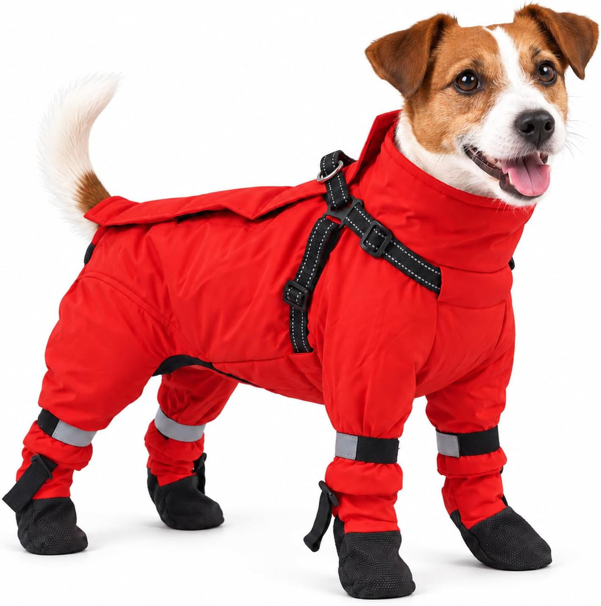 Dog Snowsuit with Attached Boots, Full Body Dog Coat with Built-in Harness