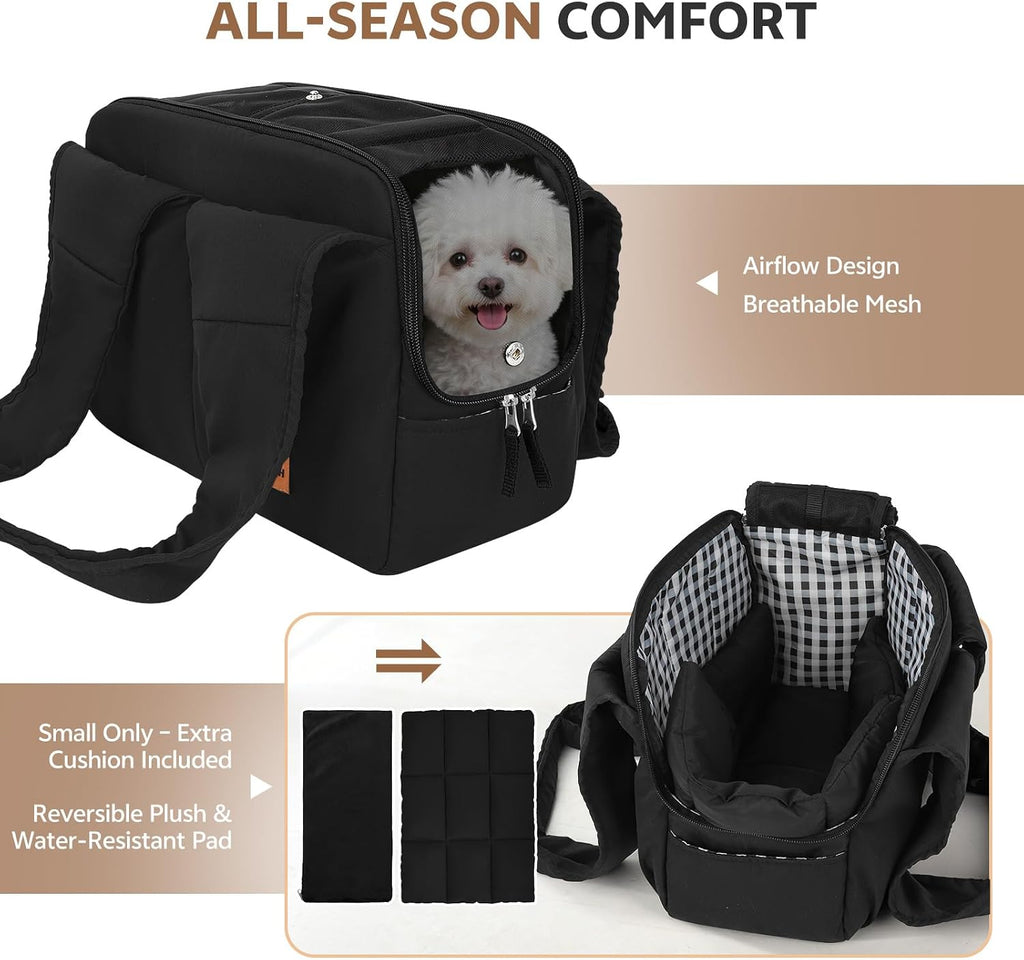 Dog Purse Carrier for Small Dogs and Cats, Soft-Sided Pet Tote Bag with 6 Large Pockets, Collapsible Travel Puppy Carrie