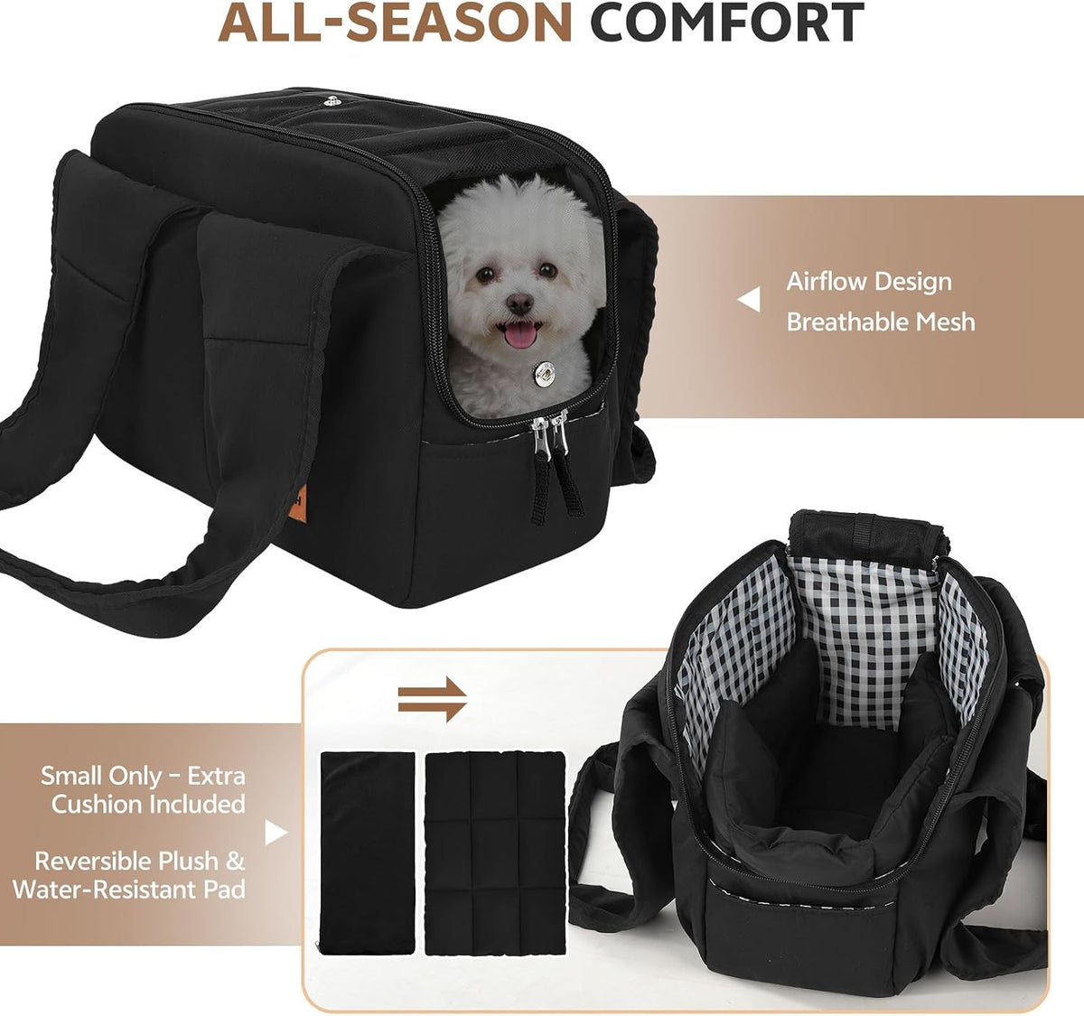 Dog Purse Carrier for Small Dogs and Cats, Soft-Sided Pet Tote Bag with 6 Large Pockets, Collapsible Travel Puppy Carrie